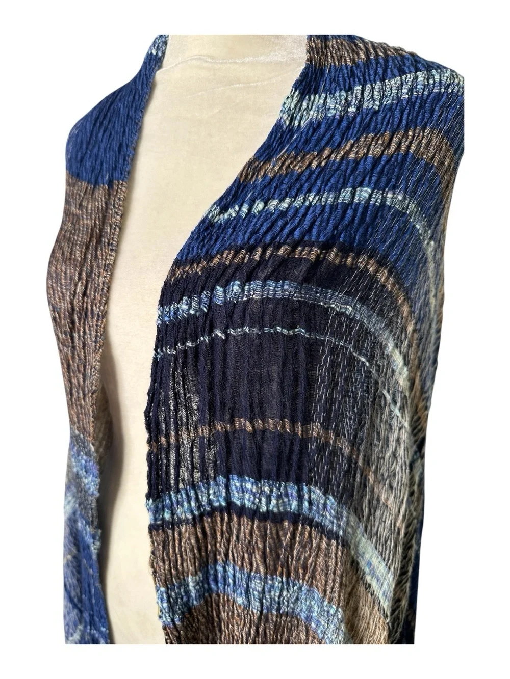 Tamaki Niime Crafted For Lexus Cotton Shawl Blue Brown Plaid Gauzy Beachy